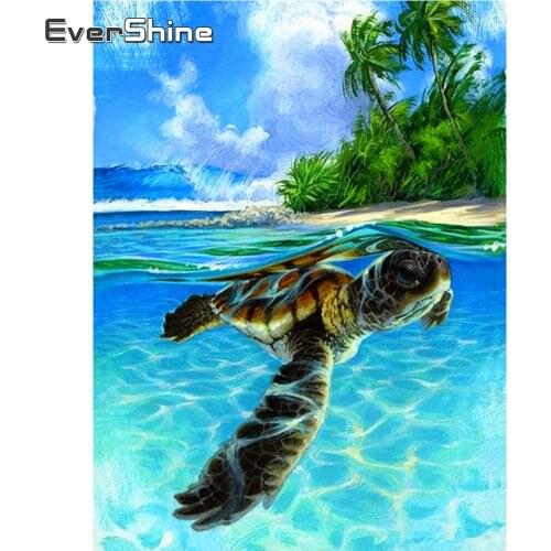 EverShine Diamond Embroidery Seaside Diamond Painting Full Drill Square Animal Rhinestones Turtle Mosaic Picture Handmade Hobby