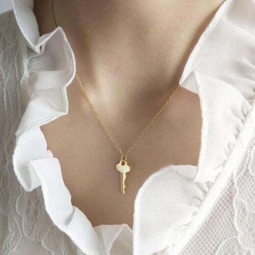 925 Sterling Silver 18K Gold Chain Key Pendant Necklace Charm Jewelry Women Wedding Gift Girlfriend Key To My Heart Necklaces