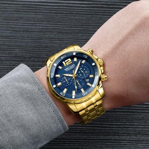 Relogio Masculino Wrist Watches Men 2019 Top Brand Luxury Megir Golden Chronograph Men Watches Gold Big Male Wristwatch Man 2019