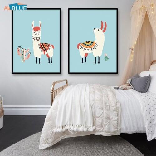 Nordic Decoration Home Cute Animal Alpaca Cactus Art Posters And Prints Canvas Painting Wall Art Pictures For Kids Room Bedroom