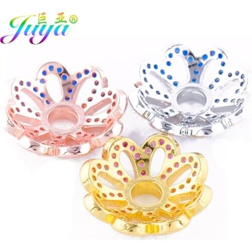 DIY Women Fashion Beadwork Jewelry Finding Supplies Micro Pave Zircon Floating Flower Charm Spacer Metal Beads Accessories