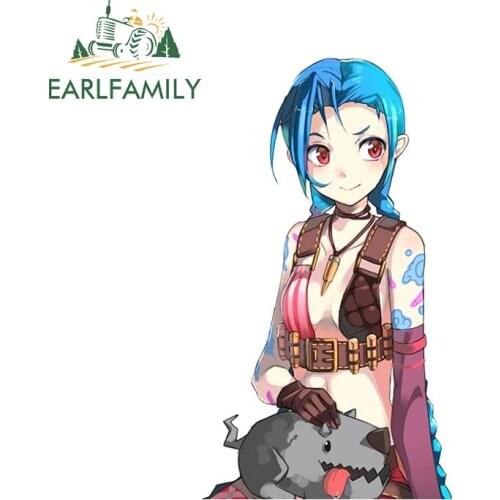 EARLFAMILY 13cm x 7.4cm for League of Legends Jinx Car Stickers Vinyl Decals Waterproof Sunscreen Refrigerator Graffiti Decor