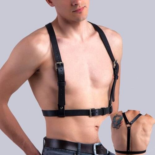 Erotic Gay Clothing Chest Harness Men Gothic Fetish Body Cage Gay Harness Belts Strap Rave Leather Tops for Adult Sex Games