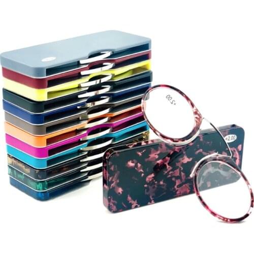 Hot TR90 card ultra light portable nose beam reading glasses men wallet phone SOS folder nose pad reading glasses women