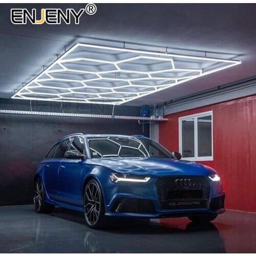 Car Wash Workshop Design LED Hexagonal Honeycomb ceiling detailing Lighting Auto Repair Garage Showroom tunnel design