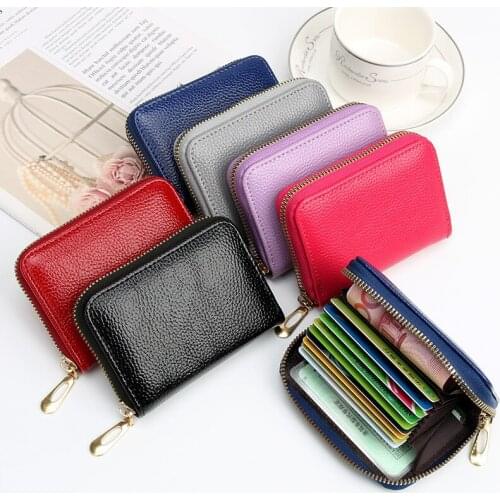 12 card slots leather organ wallets women short coin purse business credit card holder wallet for girl