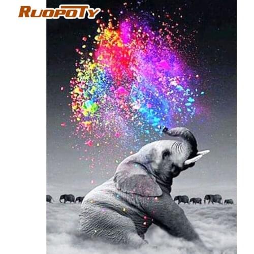 RUOPOTY Full Drill Square Diamond Painting Elephant Animals Diamond Art Embroidery Rhinestones Home Decoration Diy Gift