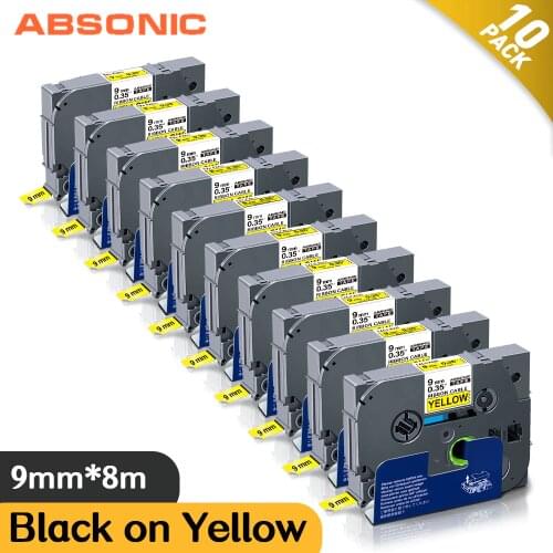 Absonic 9mm Ze-FX621 For Brother Flexible ID Tapes TZe FX621 tze-fx621 Cable Labeling Black on Yellow For Brother P Touch Label
