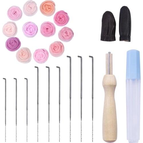 Lmzay Needle Felting Wool Set With Wool Fabric Wooden Felting Handle Finger Cot Handmade Felt Needle For DIY Felting Wool Making