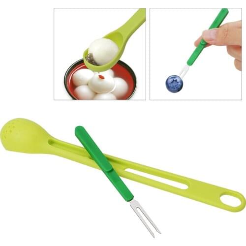 Canned Fruit Juice Filtering Spoon Long Handle Strainers 2 in 1 Stainless Steel Fruit Fork Colander Spoon Filter Tableware