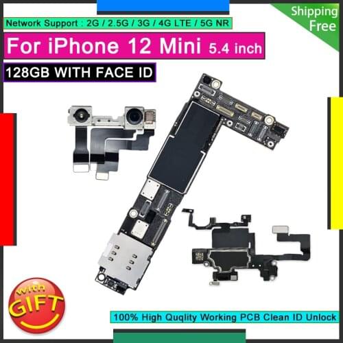 For IPhone 12 mini 128GB WITH FACE ID Unlocked Motherboard Factory Original Mainboard Good Working Logic Board Free iCloud Plate