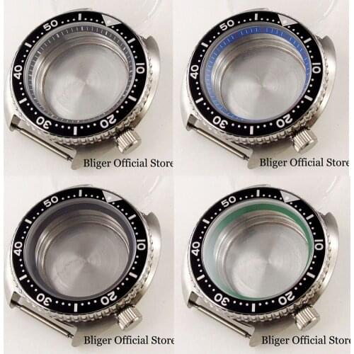 Brushed 45mm Automatic Watch Case fit NH35A NH36A 4 Clock Position Crown 5ATM Waterproof Alloy Black Insert