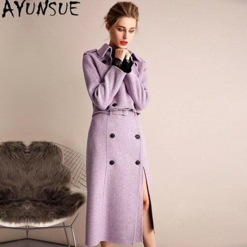Fashion Coat Women Autumn Wool Coat Winter Jacket Women Cashmere Jacket Wool Skirt Two-piece Suit Casacos Feminino 2020 WPY1223