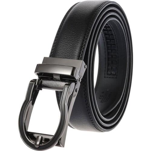 Men Belts with Clilck Buckle Hollow Open Automatic Buckle Ratchet Strap Width 3.1cm Male Business Christmas Golf Waist Belt Gift