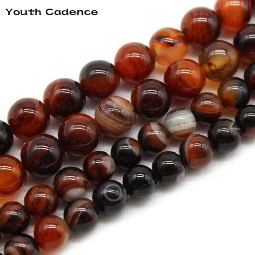 Natural Dream Color Stripes Agates Stone Round Loose Spacer Beads 4 6 8 10 12MM Pick Size 15" For Jewelry Making DIY Bracelet