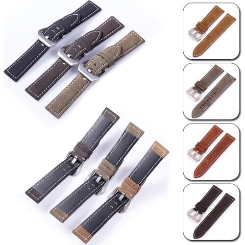 New Style Vintage Leather Watchband 18mm 20mm 22mm 24mm Frosted Handmade Thick Line Strap Watch Accessories Band Wholesale