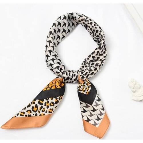 Yishine New Summer 70x70cm Women Multifunction Silk Scarf Leopard Prints Small Square Bandana Wraps Scarves Shawl Handkerchief