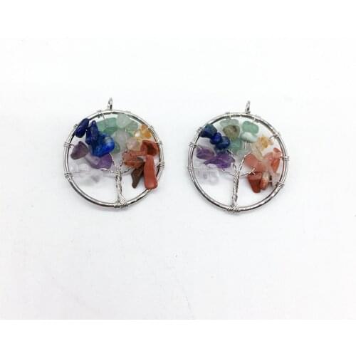 Natural Stone Tree of Life pendulum Reiki Healing Crystal Quartz Chip Power Beads 7 Chakra Jewelry Crystal Gift Women Necklace