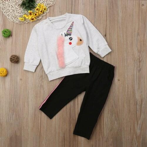 Pudcoco Baby Clothes Sets Infant Newborn Toddler Baby Girls Unicorn Sweatshirt Tops+Long Pants 2Pcs Autumn Kids Outfits 0-5Y