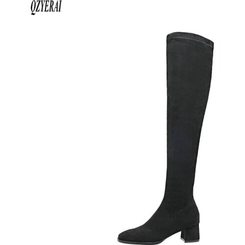 New winter Over knee boots Genuine leather Women boots Stretch boots High heels deerskin Socks woman boots warm Women shoes