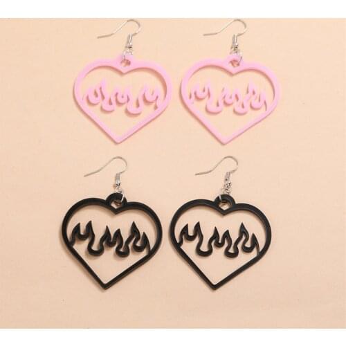 2 Pair Fashion Dangle Drop Earrings Acrylic Black Pink Heart Fire Pendant Statement Earrings For Female Women Jewelry 2020
