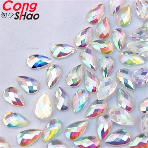 Cong Shao 500pcs 6*10mm Drop AB Clear Colors Acrylic Rhinestone Flatback Stones Crystals Applique DIY Costume Accessor YB323