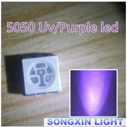 100pcs Water Clear LED Light Diode 5050 uv/purple SMD/SMT High Power LED PLCC-6 3-CHIPS Super Bright lamp light High quality