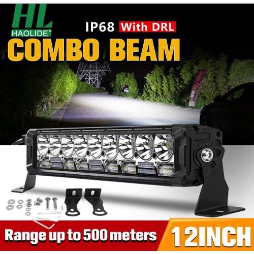 HAOLIDE 12 inch Led Light Bar Spot and Flood Beam with DRL Driving light for 4x4 SUV ATV Truck Combo Work Light