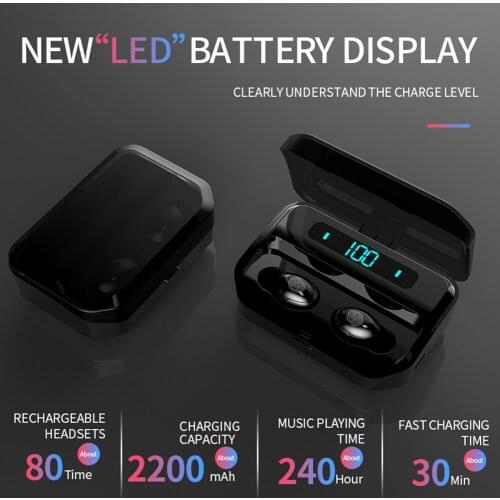 TWS Bluetooth Wireless Headset 5.0 Stereo in-Ear Sweat-proof Earphone with Portable 2000mAh Charging Box bluetooth earphone