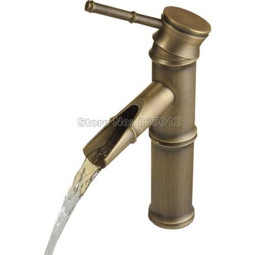 Bathroom Antique Brass Bamboo Style Vessel Sink Faucet / Single Hole Single Handle Deck Mounted Basin Mixer Taps Wnf037