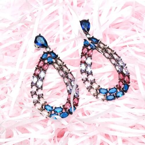 TIRIM Colorful Crystal Dangle Earrings for Women Fine Jewelry Accessories Cubic Zirconia Earing for Woman New Arrivals 2021