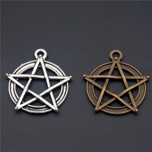8pcs Metal Alloy Bronze And Silver Color Finish Wicca Pentacle Charms Accessories For Jewelry Making A739/A740