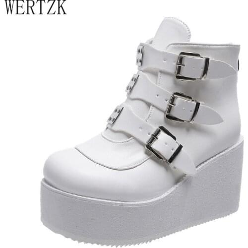 Dropshipping INS Hot Brand High Platform Ankle Boots Women 2021 Fashion PVC Strap Decorating High Wedges Shoes Woman