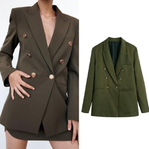 2021 Zar Womens Jacket Slim Formal Blazer Women Classic Double-breasted Blazer Long Sleeve Pocket Womens Suit PL895