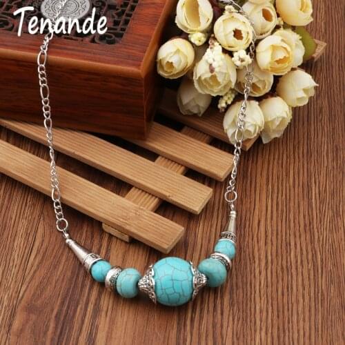 Tenande Maxi Bohemian Natural Stone Beads Triangles Ball Necklaces & Pendants for Women New Fashion Night Club Jewelry Collier
