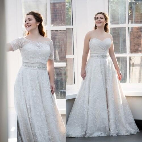 2020 Plus Size Wedding Dresses With Jacket A Line Sweetheart Lace Appliqued Country Wedding Gowns Belt Boho Vestido De Noiva