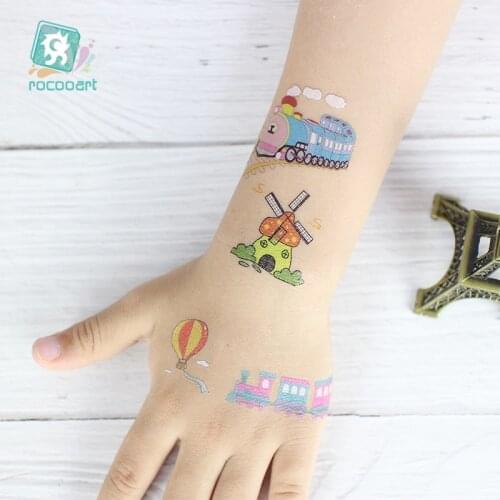 1Sheets Vehicle Temporary Tattoo Small Cars Helicopter Train Steamship Hot Air Balloon Kid Waterproof Fake Tattoo Sticker