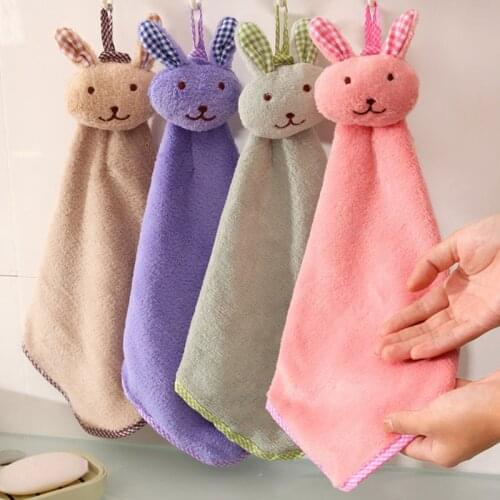 1Pc Kitchen Cartoon Animal Hanging Cloth Soft Plush Dishcloths Hand Towel Wipe Hanging Bathing Towel For Children Bathroom