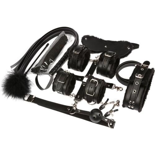 10PCS/SET Sexual Bandage Handcuffs Ankle Eye Mask Rope Bundle Whip Beaten Sex Slave BDSM Sex Fetish Flirting Sex Toys for Couple