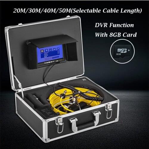 20-50m Cable IP68 Waterproof 23mm Pipe Inspection Color LED Camera DVR Function With 8GB Card And 7" Video Inspection System
