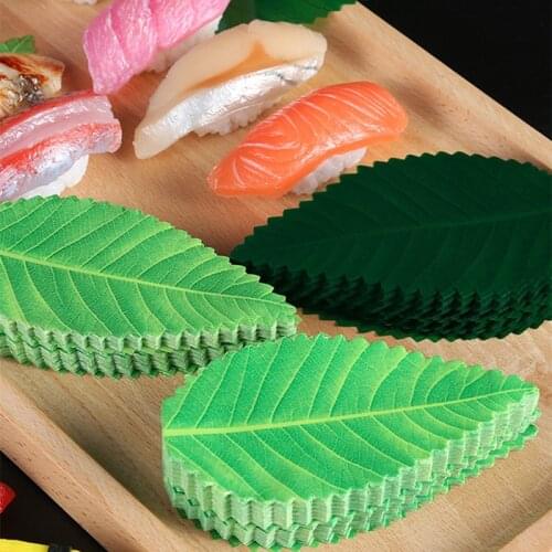 200Pcs Green Leaf Japanese Food Sushi Decoration Leaves Sushi Grass Creative Plastic Leaf Sashimi Decor Tools
