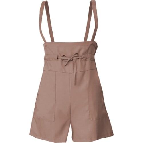 2021 Summer College Style One-piece Schoolbag Strap Straight Casual High Waist Strap with Pocket Strap Shorts Rompers&Playsuits