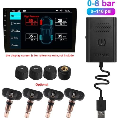 Android TPMS Sensor Tire Pressure Monitoring System for Car Radio DVD GPS Navigation Player 4 Internal External Sensors USB TPMS