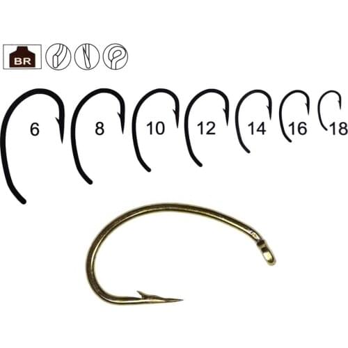Bimoo 50PCS Down Wire 1X-Short Shank Fly Tying Barbed Hooks Curved Shank Fly Hooks for Caddis Larvae Pupae Scuds Emerger Mayfly