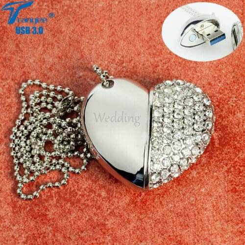 Trangee USB 3.0 Flash Drive Diamond Pendrive Heart-shape Jewelry 16GB 32GB 64GB USB Stick Pen Drive Free Logo Printing