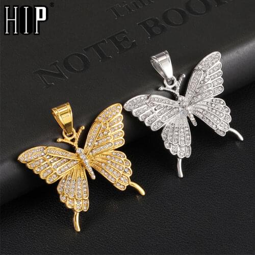 Hip Hop Animal Butterfly Iced Out Bling Stainess Steel Necklace & Pendant For Men Jewelry Charm With Chains Solid Back