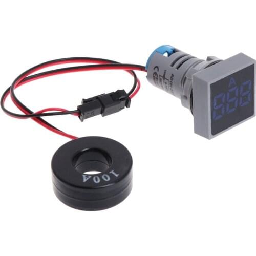 22MM 0-100A Digital Ammeter Current Meter Indicator Led Lamp Square Signal Light