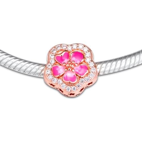 CKK Bead Charm Sterling Silver 925 Charms Original Rose Peach Blossom Beads Fits Pandora Bracelet Jewelry Making kralen perle