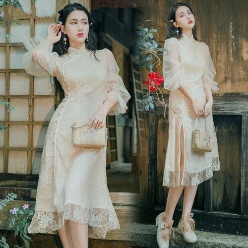 Lace Elegant Improved Cheongsam Dress Women Traditional Chinese Clothing Modern Sexy QiPao Oriental Style Evening Dress