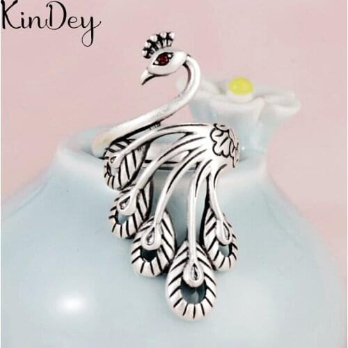 Kindey Luxury Brand Silver Color Peacock Rings For Women Lover Girls Gifts Bridal Wedding Jewelry